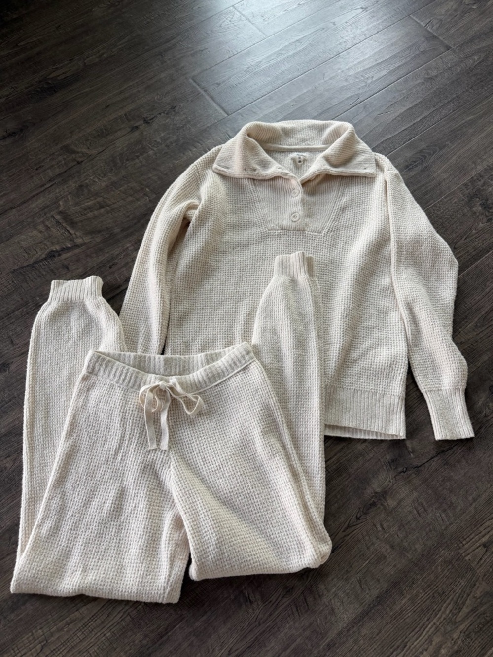 Aerie Cream Cozy Up Waffle Knit Lounge Set
